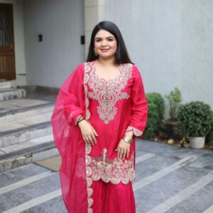 Dola Silk Suit with Organza Dupatta & Chinnon Sharara