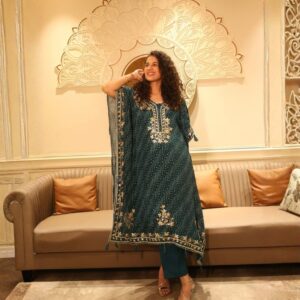 Crush Tissue Kaftan Gotta Patti Suit with Cotton Pant